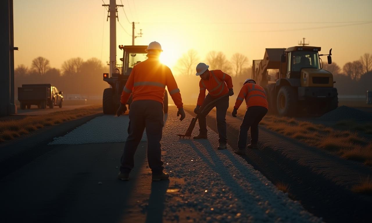 Curbrite team installing concrete kerb at dusk