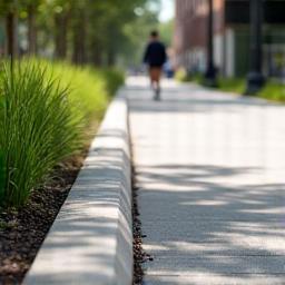 Decorative streetscape edging along pedestrian path
